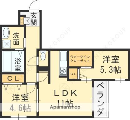 KOGI RESIDENCE 花園本町(2LDK/3階)の間取り写真
