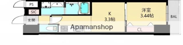 クローバー・グランデ今里(1K/3階)の間取り写真