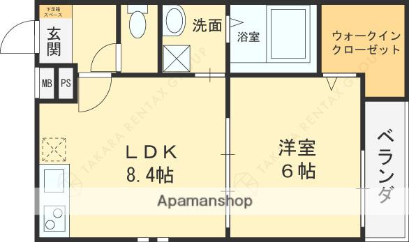 フジパレス花園中央公園南1番館(1LDK/1階)の間取り写真