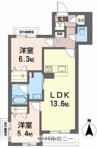 オグラ シャーメゾン(2LDK/2階)の間取り写真