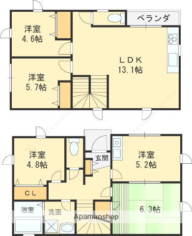 近鉄難波・奈良線 河内永和駅 徒歩6分 2階建 築11年(5LDK)の間取り写真