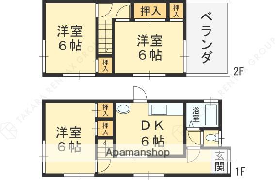 近鉄難波・奈良線 額田駅(大阪) 徒歩3分 2階建 築51年(3DK)の間取り写真