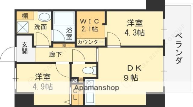 ハイラインⅤ(2DK/11階)の間取り写真