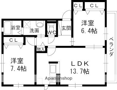 シャーメゾン ヴェルデ パティオ(2LDK/1階)の間取り写真