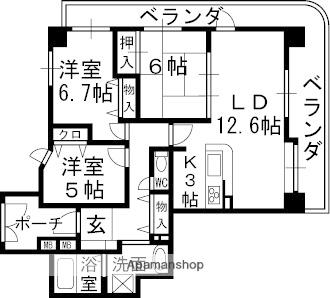 メロディーハイム仁川ガーデンズ(3LDK/6階)の間取り写真