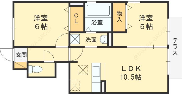 フローラメゾンⅡ(2LDK/1階)の間取り写真