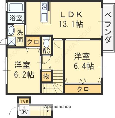 シャーメゾン稲田本町B(2LDK/2階)の間取り写真