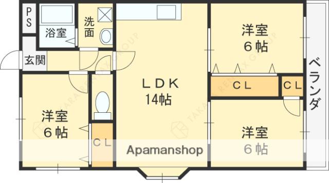 ヒルズ東大阪(3LDK/3階)の間取り写真