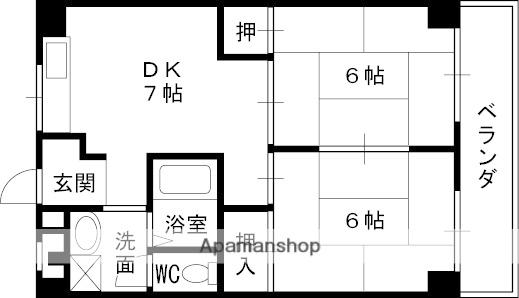 REVE甲東園Ⅰ(2DK/3階)の間取り写真