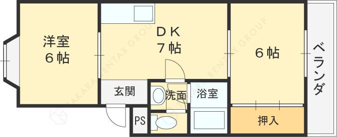 ツイン石切Ⅱ(2DK/2階)の間取り写真