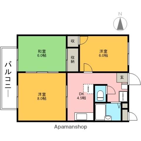 メロディーハイツ高槻Ⅱ(3K/1階)の間取り写真