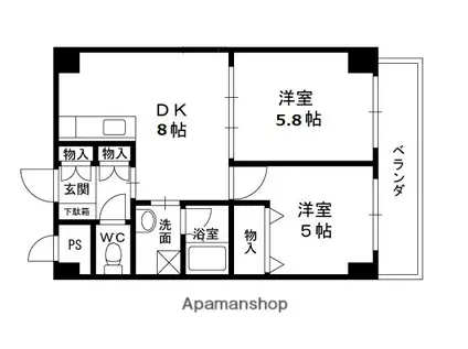 ブランベール甲東園(2DK/3階)の間取り写真