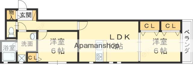 グランセレーノ菱屋東(2LDK/2階)の間取り写真