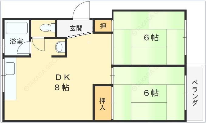 メゾン東花園(2DK/4階)の間取り写真