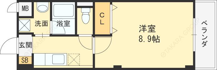 ブランチェリー新石切(1K/1階)の間取り写真