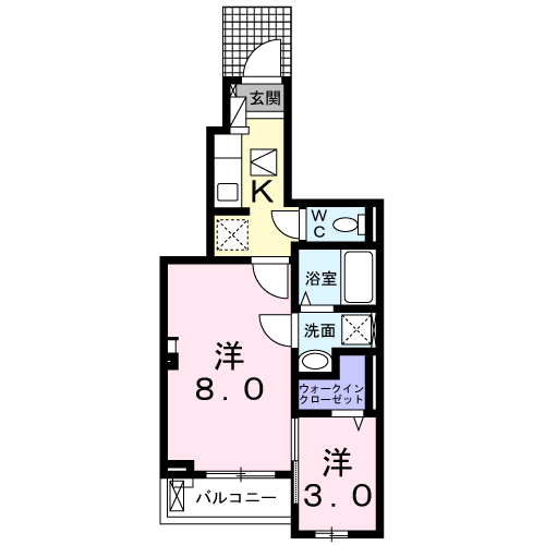 リジエールⅡ(1K/1階)の間取り写真