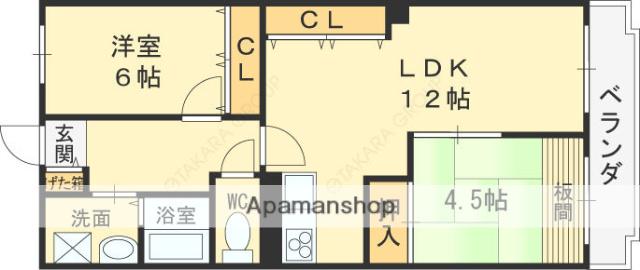 小阪パークハイツ2(2LDK/7階)の間取り写真