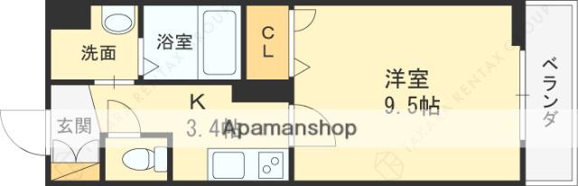 シャーメゾンオーク八戸ノ里(1K/2階)の間取り写真