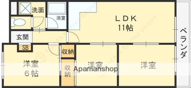 八戸ノ里第3ガーデンハイツ B棟(3LDK/11階)の間取り写真