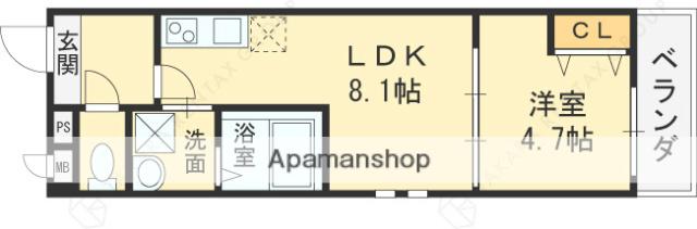 フジパレス八戸ノ里Ⅴ番館(1LDK/2階)の間取り写真