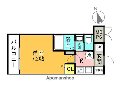 AILE南武庫之荘ウエスト(1K/2階)の間取り写真