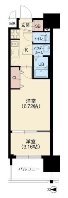 AELL OSAKA イースト(2K/8階)の間取り写真