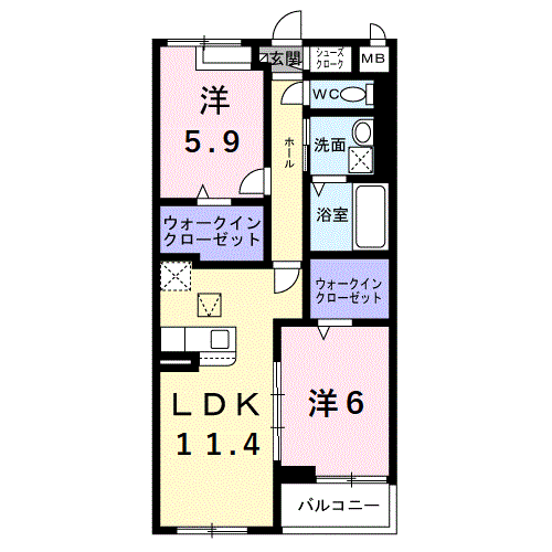 アイマコート 初芝(2LDK/1階)の間取り写真