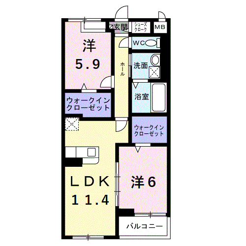 アイマコート 初芝(2LDK/3階)の間取り写真