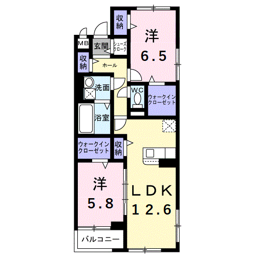 アイマコート 初芝(2LDK/2階)の間取り写真
