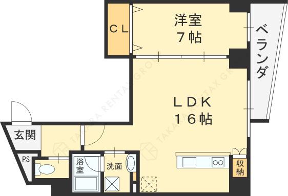 プレミアム長瀬(1LDK/7階)の間取り写真