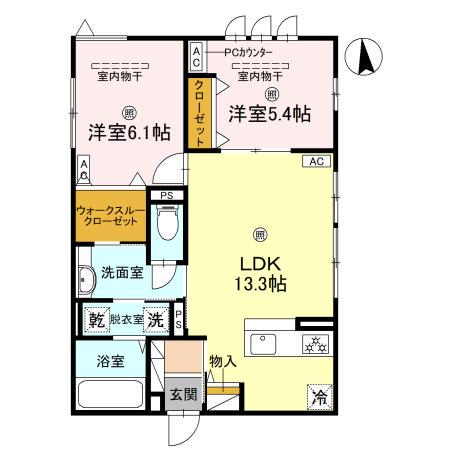 スプランデュール高井田(2LDK/1階)の間取り写真