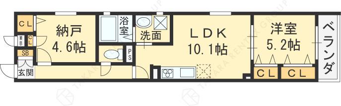 フォレストクリエオーレ枚岡壱番館(1SLDK/2階)の間取り写真