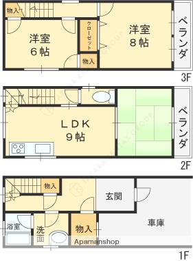 近鉄難波・奈良線 若江岩田駅 徒歩19分 3階建 築31年(3DK)の間取り写真