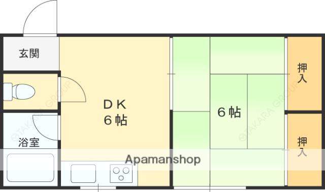 八戸ノ里ハイツ(1DK/1階)の間取り写真