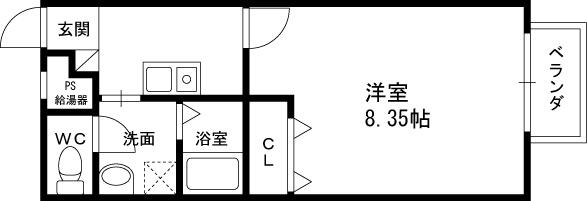 ウェール(1K/1階)の間取り写真