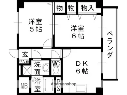 夙川フィネス(2DK/3階)の間取り写真