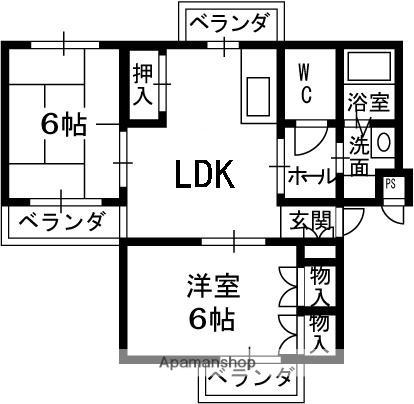 ヴィレ・ロワイヤル(2DK/2階)の間取り写真