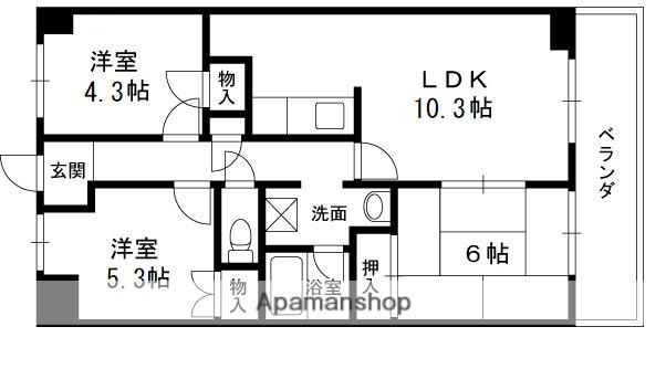 野田マンション(3LDK/3階)の間取り写真