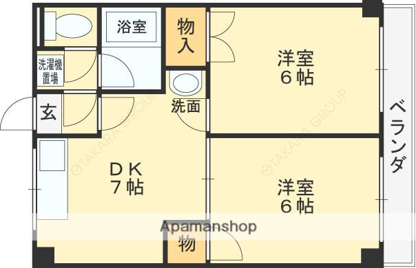 ドゥエル志紀(2DK/1階)の間取り写真
