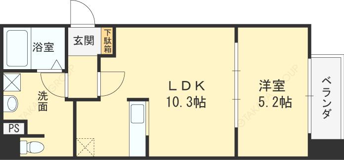 ディアさくら夙川(1LDK/2階)の間取り写真