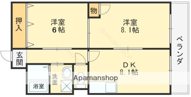 ドゥミール西山本(2DK/1階)の間取り写真
