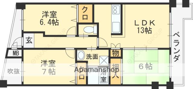 グラシア久宝園(3LDK/3階)の間取り写真