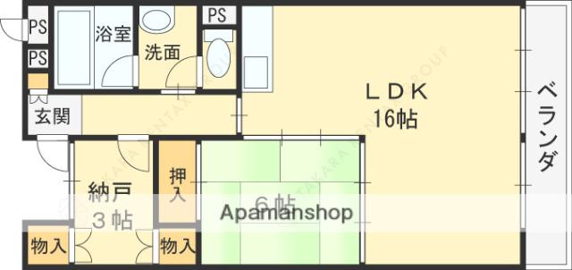 グランドハイツ八尾(1SLDK/4階)の間取り写真
