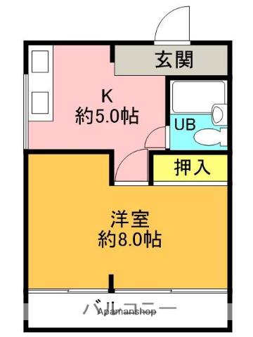 カーサ上甲子園(1K/2階)の間取り写真