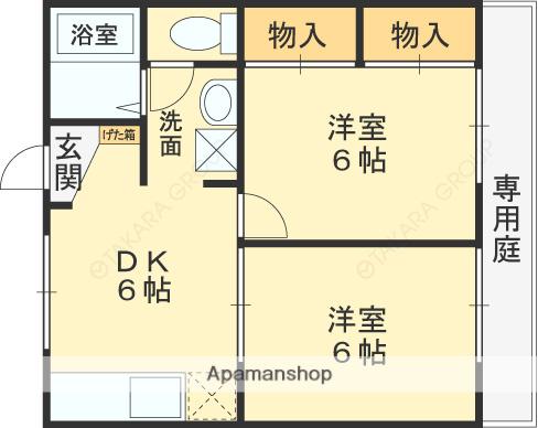 ウッディ(2DK/1階)の間取り写真