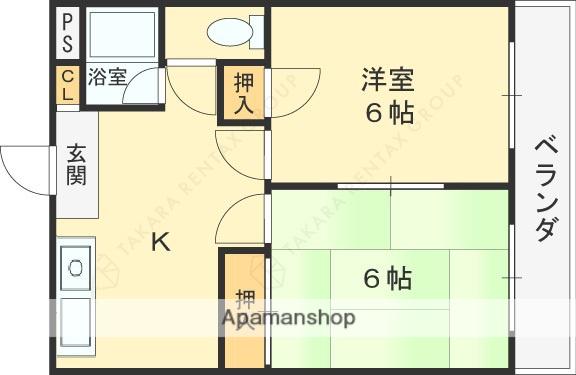 高安一番館(2DK/4階)の間取り写真