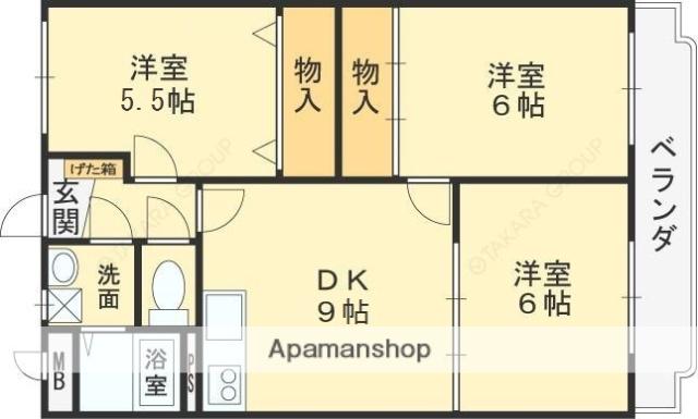 サンウォーク ⅠⅡ(3DK/2階)の間取り写真