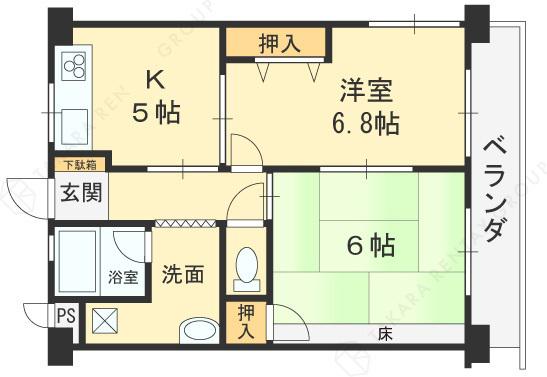 山本マンション(2K/1階)の間取り写真