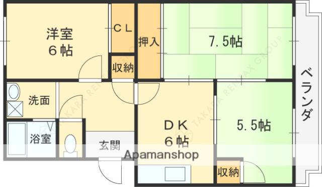 サンハイツ高安(3DK/1階)の間取り写真