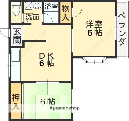 ビートル山本北C棟(2DK/3階)の間取り写真